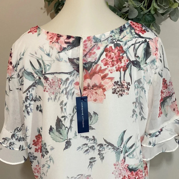 Adrienne Vittadini Floral Short Sleeve Blouse M - Picture 7 of 15